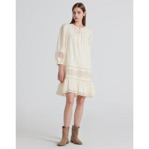 아떼 바네사브루노 여성 24FW 아이보리 면 반오픈 펀칭배색 원피스 VLDR4C501IV