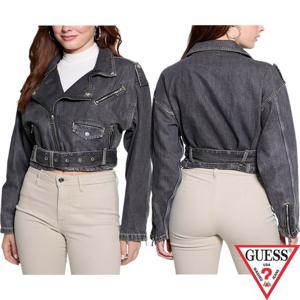 게스 GUESS 20018445 여자 크롭 벨티트 헴 데님 바이커 자켓