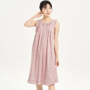 메이플라워 핑크잔꽃 여성 순면 나시 빅사이즈 잠옷 원피스