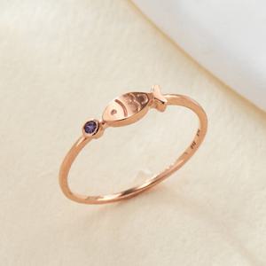 [비앤비골드] 14K 마킹 물고기 2월 자수정 탄생석 반지 NPR40836
