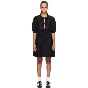 25 FW 가니 여성 블랙 타이 스트링 코튼 포플린 미니 드레스 251144F052003