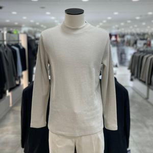 [지오지아]와플조직 모크넥 라운드 티셔츠_ABE4TR1103_BE_DG