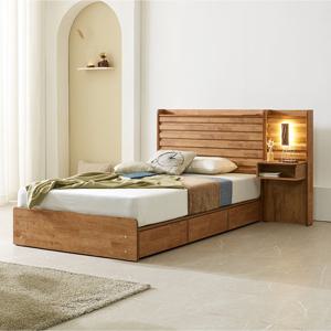 올레타 호텔식 고무나무원목 수납형 슈퍼싱글침대SS+조명협탁+40T라텍스매트리스포함