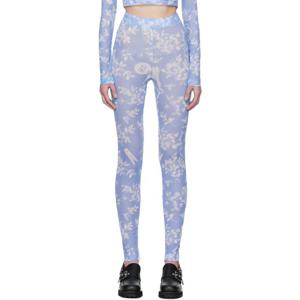 25 FW 모스키노 여성 블루 플로럴 프린트 메시 레깅스 251132F085000