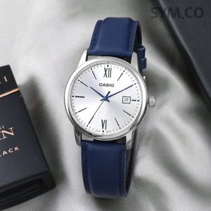 카시오 MTP-V002L-2B3 클래식 라운드 아날로그 정장 남자 가죽