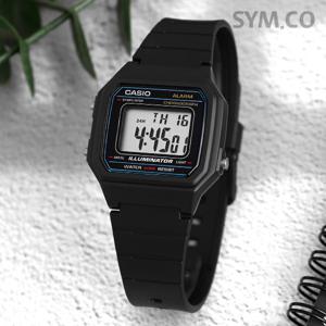 카시오 W-217H-1A 스퀘어 디지털 알람 군인 군용 남자 우레탄 시