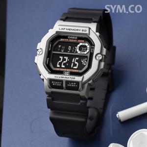 카시오 WS-1400H-1B 스퀘어 전자 오토캘린더 60랩기능 런닝 스포