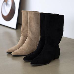 [옷자락]여자 무릎기장 세무 뾰족코 낮은굽 와이드 부츠