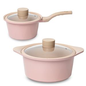 오슬로 인덕션 겸용 핑크 세라믹 냄비 2종 (18편수+24양수)