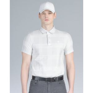 닥스 골프 25SS PREMIUM 그레이 체크 자카드 반팔 카라 티셔츠 DGTS5B312G2