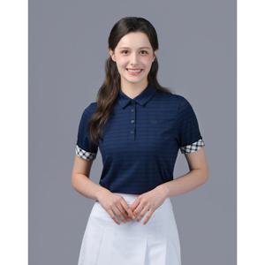 닥스 골프 여성 25SS 선물BEST 여성 네이비 소매 체크 포인트 반팔 폴로 티셔츠 DNTS5B905N3