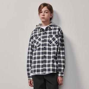 [에꼴리에] 남자 가을이월 후드착탈 캐주얼 체크셔츠(25A1302)