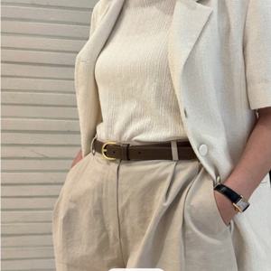 [헤지스] 브라운 골드버클 소가죽 여성 벨트 HJBE3E406W3