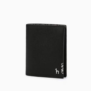 [헤지스] [CHESTER] 블랙 체크장식 소가죽 중지갑 HJWA4E295BK