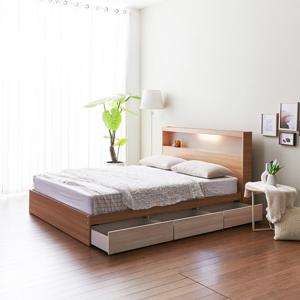 우아미가구 모노 밀크 A타입 LED 3서랍 퀸 침대+55T매트 FO5252