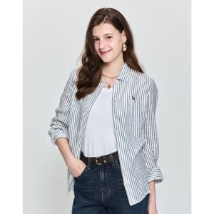 헤지스 여성 25SS 린넨 스트라이프 셔츠 그린 HSSH5BC31E3