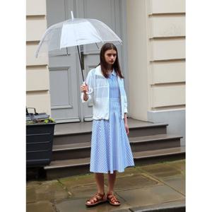 헤지스 여성 25SS A라인 스트라이프 반소매피케 원피스 블루 HSDR5BC32B2