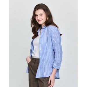 헤지스 여성 25SS 린넨 스트라이프 셔츠 블루 HSSH5BC31B3