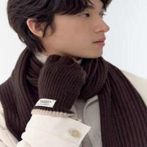 [헤지스ACC] 브라운 라인배색 울캐시미어혼방 남성장갑 HJGV4F705W3