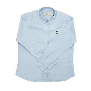 아미 스몰 하트 로고 스트라이프 코튼 옥스포드 셔츠 스카이 블루 BFUSH063 CO0031 450
