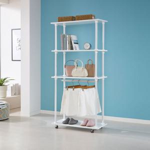 국민튼튼 이동식 스탠드 수납 행거 ESC-431 원목 선반