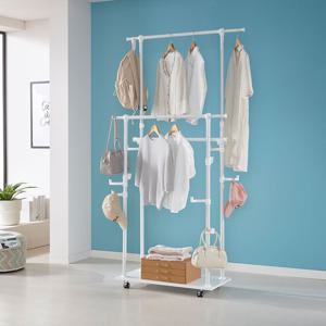 국민튼튼 이동식 스탠드 3단 행거 ESC-601 원목 선반