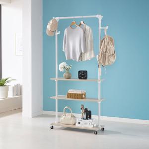 국민튼튼 이동식 원목 선반 행거 WEC-3C 우드 감성 스탠드 3단