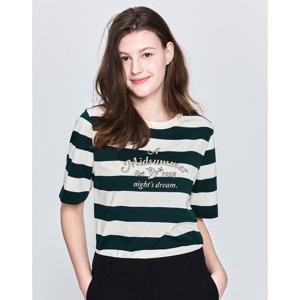 헤지스 여성  그래픽 스트라이프 릴랙스핏 반소매 티셔츠 딥그린 HSTS5BC25E3