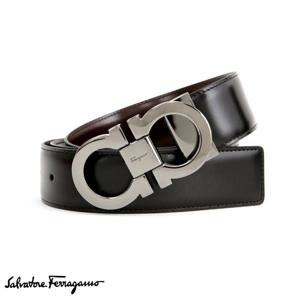 페라가모 리버시블 어드저스터블 카프스킨 레더 간치니 벨트 블랙 어번 679535 644557