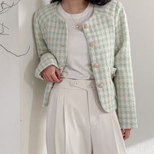 샵앤) 봄신상 여성 노카라 2컬러 크롭 트위드 자켓 SIU-WJP-4108-민트