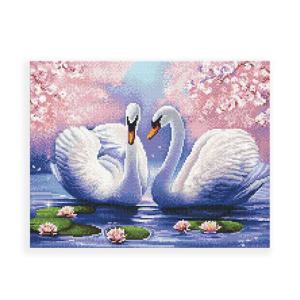 아이러브페인팅 DIY캔버스형 보석십자수 40x50cm 연못속의 백조커플