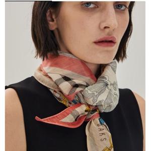 [닥스] 핑크 체크플라워 마름모 린넨실크 스카프 DCSC5E480P2