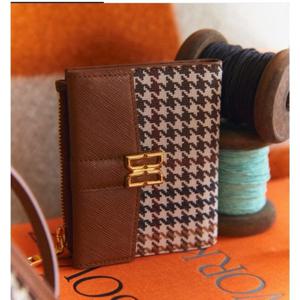 [닥스] 하운드투스 브라운 체크 패턴 가죽 반지갑 DCWA4E110W2