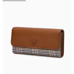[닥스] 브라운 체크패턴 가죽콤비 3단 장지갑 DCWA4E621W2