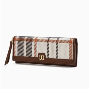 [닥스] 브라운 타탄체크 배색 가죽 장지갑 DCWA5E205W2