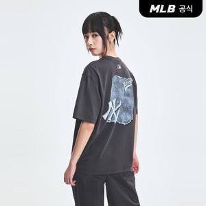 [MLB공식] 25S 데님라이크 모노티브 오버핏 기능성 반팔 티셔츠 NY (Charcoal Grey) 3ATSM1053