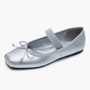 [베어파우(슈즈)]ODETTE 여성 밴딩 스트랩 리본 메리제인 플랫슈즈 실버 K2815016RA-W 1CM