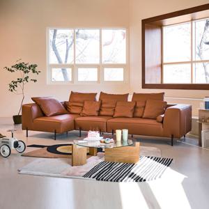 [룸스프레이증정][다우닝] 포네 4인 오픈코너 모듈 전체 내추럴가죽 소파