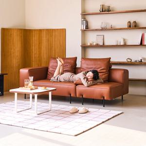 [룸스프레이증정][다우닝] 포네 3인 오픈 모듈 전체 내추럴가죽 소파+스툴