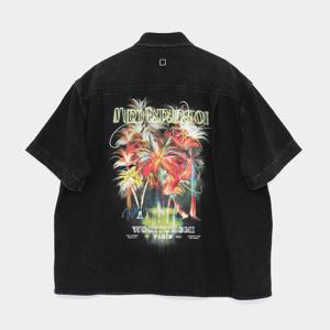 우영미 야자수 백로고 반팔 데님 남성 셔츠 W251SH29875B