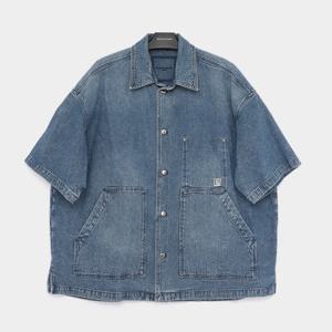 우영미 스틸로고 포켓 데님 반팔 남성 셔츠 W251SH30995L