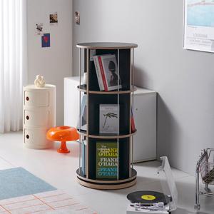 비앙스 VONI 자작원목 HPL 원형 회전책장 3단 블랙