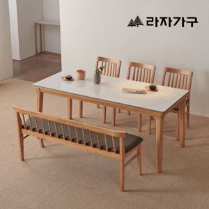 라자가구 데니스 통세라믹 6인용 식탁세트 벤치형