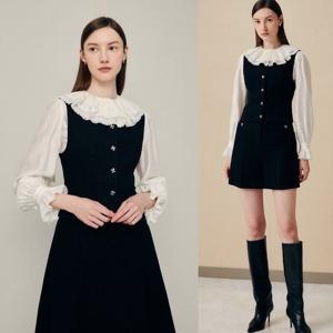 [지고트] [JR1A0BL013] 아코디언 프릴 베스트 블라우스