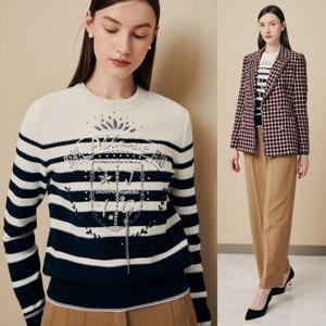 [지고트] [JR1A1PO034] 스트라이프 자수 글리터 니트