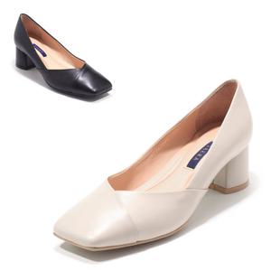 [세라] 구두 여성화 스퀘어 펌프스 S24P008 블랙 연베이지 5CM