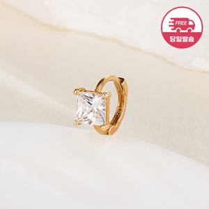 [비앤비골드] 당일발송 14K 샤인 스퀘어 큐빅 원터치 링 피어싱 한쪽 JAE40805