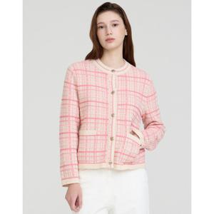 닥스 여성 25SS 핑크 체크 글리터 면혼방 트위드 가디건 DLSW5A107P1