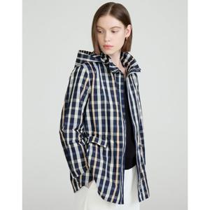 닥스 여성 25SS 네이비 체크 드로스트링 탈착 후드 경량 바람막이 점퍼 DLJU5BE21N3