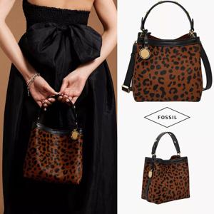 파슬 Fossil ZB11102 여자 가방 레오파드 Jessie 송아지 가죽 스몰 버킷 토트 크로스백